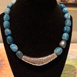Chic Blue and Silver Beaded Necklace